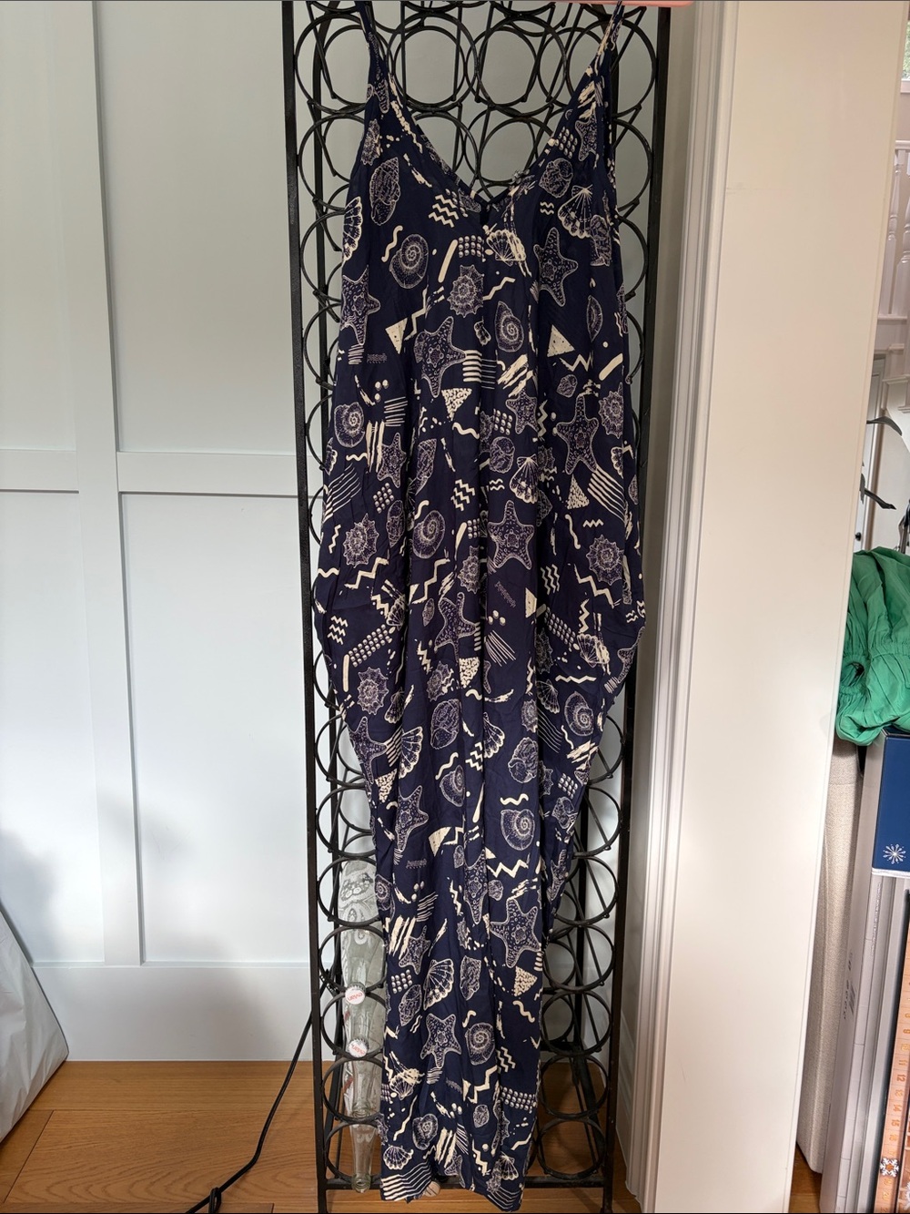 Elan Navy and White Printed Spaghetti-Strap Maxi Dress